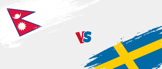 Creative Nepal vs Sweden brush flag illustration. Artistic brush style two country flags relationship background