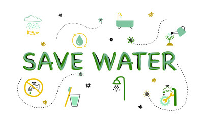 Wall Mural - concept of water saving tips icon infographic. Save water, save earth and go green, environment protection campaign concept. on the blue background.	
