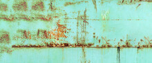 Texture Of The Old Green Paint Is A Rusty Surface. Grunge Background With Space For Design. Banner