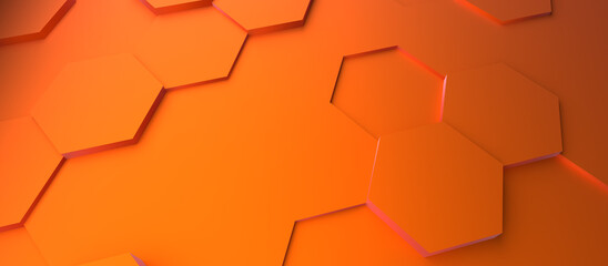 Wall Mural - Abstract modern orange hexagon background using as header, 3d rendering