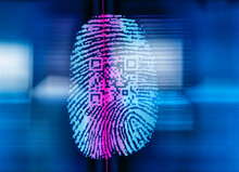 Finger Print With QR Code Being Scanned