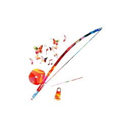   Berimbau, Brazilian capoeira musical instrument, colorful with musical notes and butterflies vector illustration