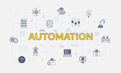Wall Mural - automation concept with icon set with big word or text on center