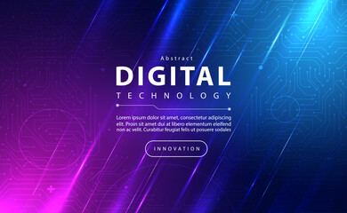 Digital technology banner pink blue background concept with technology line light effect, abstract tech, innovation future data, internet network, big data, lines dots connection, illustration vector