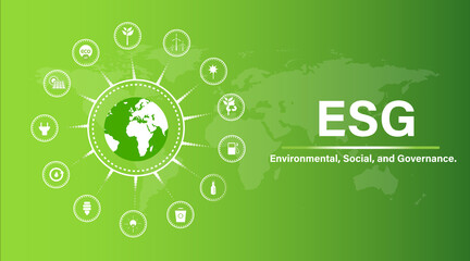 Wall Mural - esg - environmental, social and corporate governance. social and management problems with icons. vec