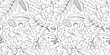 © Iuliia - Seamless pattern falling leaves, acorns, berries, cones. Vector autumn texture isolated on white, hand drawn in doodle style, black outline. Concept of forest, leaf fall, nature, thanksgiving