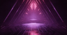 Mystical Showroom Pedestal Underground Hall Corridor Tunnel Led Lights Laser 3D Illustration