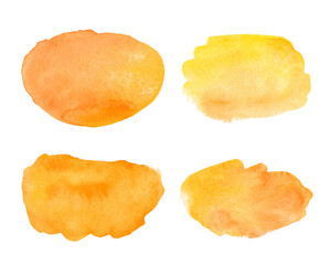 Set of orange watercolor shapes isolated on white background