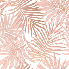 Canvas Print - Luxurious botanical tropical leaf background in pastel blush pink color