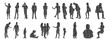 Vector silhouettes, Outline silhouettes of people, Contour drawing, people silhouette, Icon Set Isolated, Silhouette of sitting people, Architectural set 