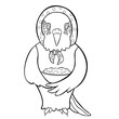 coloring Wavy parrot old grandmother in a kerchief with a plate of food vector illustration