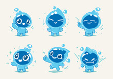 Set Of Water Element Cartoon Character Mascot
