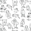 coloring seamless pattern of wavy parrot different images vector illustration