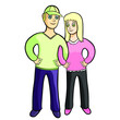 models of a pair of girls and men arm in arm vector illustration