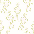 seamless pattern model of a human male in a cap, hands on the belt. vector illustration