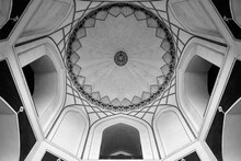 Black And White Low Angle Interior Architecture Photograph Of A Vintage Historical Building With Beautiful Patterns And Shapes
