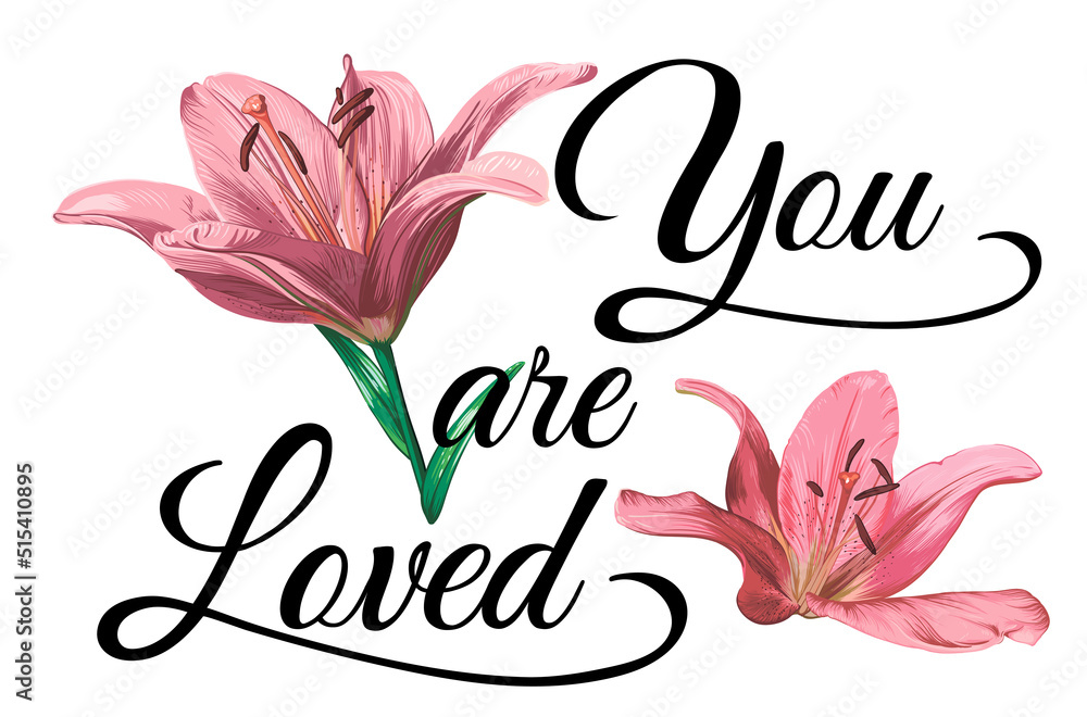 Vector card with lily flowers and inscription in black