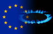 Europe Union flag and flames of blue gas.