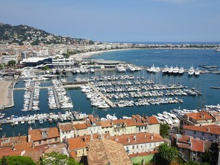 Canvas Print - Aerial view of a port with white ships and boats in France