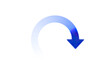 A curved blue arrow pointing down (from a loading spinner animation), glowing top.
