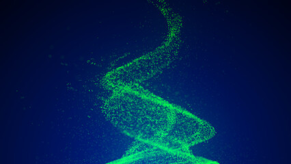 Wall Mural - a swirl of green motes. illustration of a whirlpool on a blue background. the effect of levitation. 