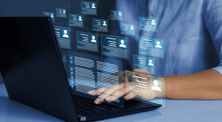 Wall Mural - business person working at laptop computer and digital documents with checkbox lists.law regulation 