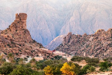 Sticker - Beautiful shot of the rocky cliffs under a sunny sky in Tafraout, Morocco