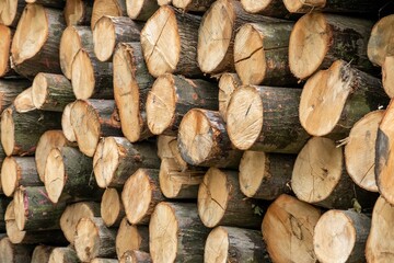 Poster - Wooden background closeup chopped firewood