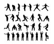 © Roza - Collection of black silhouettes of cricket players. Character shadows.