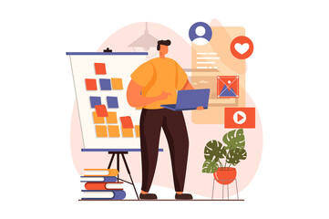 Wall Mural - ui and ux designers web concept in flat design. man creating, testing and optimizing interface layou
