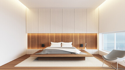 Wall Mural - Modern luxury bedroom sea view - 3D rendering