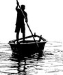 © Pankaj - Silhouette of man standing in boat, cut out drawing of man on boat, line art illustration man in old vintage boat