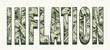 Word Inflation with 100 US dollar bills inside of letters. Volumetric appearance of text.