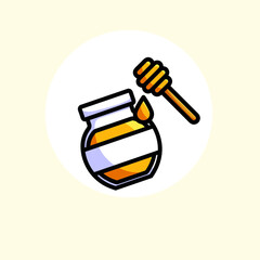 Wall Mural - A glass pot full of honey and honey dipper. Vector illustration cartoon flat icon isolated on white.