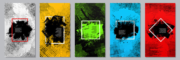 Wall Mural - vector illustration. grunge frame gradient color. halftone dots texture, grunge ink brush strokes. d