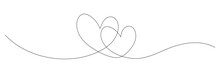 Two Hearts Continuous One Line Art Drawing. Double Heart Wavy Line. Vector Illustration Isolated On White.