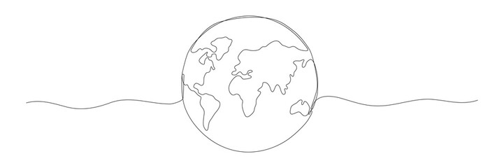 Wall Mural - Earth globe continuous line art drawing. World map contour drawn symbol. Vector illustration isolated on white.