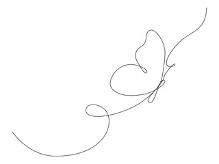 Wall Mural - butterfly flying continuous line art drawing. one line butter fly insect. vector isolated on white.