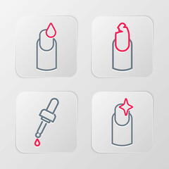 Poster - Set line Nail manicure, Pipette with oil, Broken nail and Manicure icon. Vector