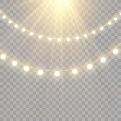 Christmas lights isolated on transparent background. Vector illustration.	