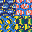 Four Seamless Patterns of Colorful Fishes