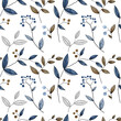 Watercolor seamless pattern with floral elements in brown and blue colors. is perfect for invitation cards, spring decor, greeting cards, branding design, posters, scrapbooking, print, wall