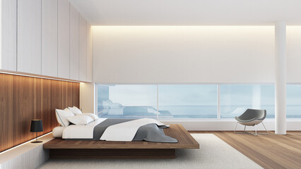 Wall Mural - Modern luxury bedroom sea view - 3D rendering