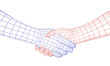 Handshake of Polygonal Wireframe Hands of Blue and Red Colors