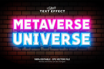 Wall Mural - Editable text effect, wall texture and colorful background, Metaverse Universe text, neon style
