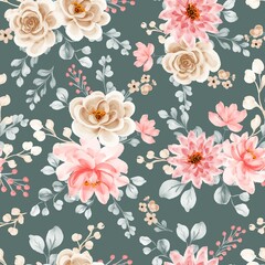 Wall Mural - seamless pattern green with beautiful flower