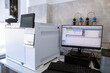 The gas chromatograph system with head space sampler. The system provides reliable capabilities for small or medium labs. Laboratory equipment for product quality control at the food production plant.