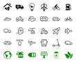 Set of public transport related vector line icons. Contains icons such as bus, bike, suitcase, car, scooter, truck, transport, trolley bus, sailboat, motor boat, plane and much more. Editable stroke