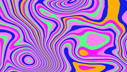 Wall Mural - Trippy glitch background in style of psychedelic 60s and 70s parties with bright acidic rainbow colors and a winding geometric wavy pattern.