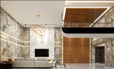 Sticker - 3d render of luxury home interior, living room